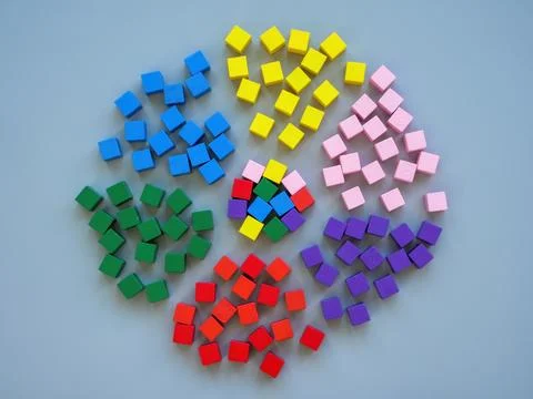 Sectors with colored cubes and mixed inside. Intersectionality and Stock-Fotos