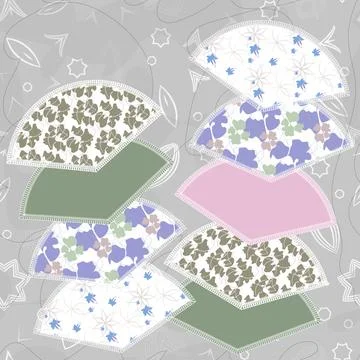 Sectors with different patterns and stylized overlock stitching. イラスト素材