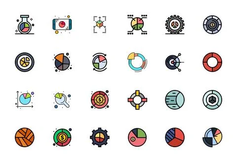 Sectors Exclusive Vector Set featuring 24 Flat Line Filled Grid Fitted 128x.. Stock Illustration