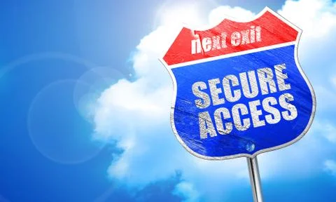 Secure access, 3D rendering, blue street sign Stock Illustration