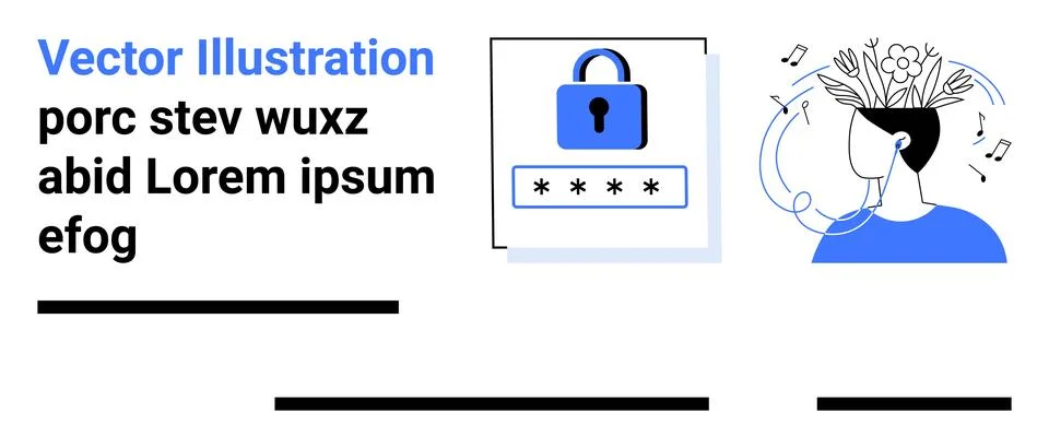 Secure Access and Creative Thinking Concept with Lock and Person Illustration Stock Illustration