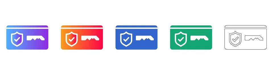 Secure Access Card and Shield Icon Set Stock Illustration