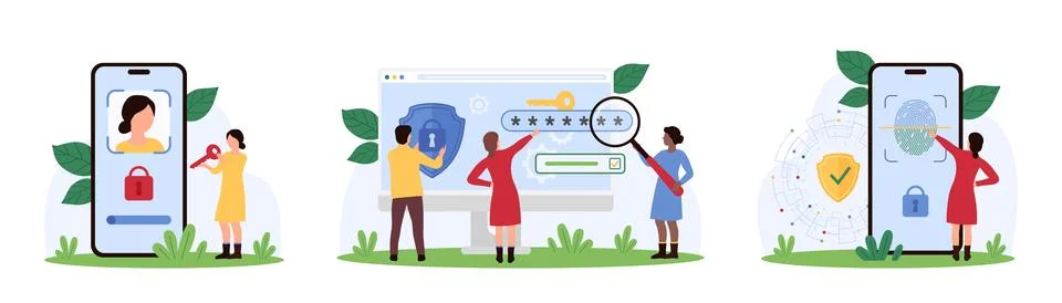 Secure access to device, mobile app or account of tiny people, biometric Stock Illustration