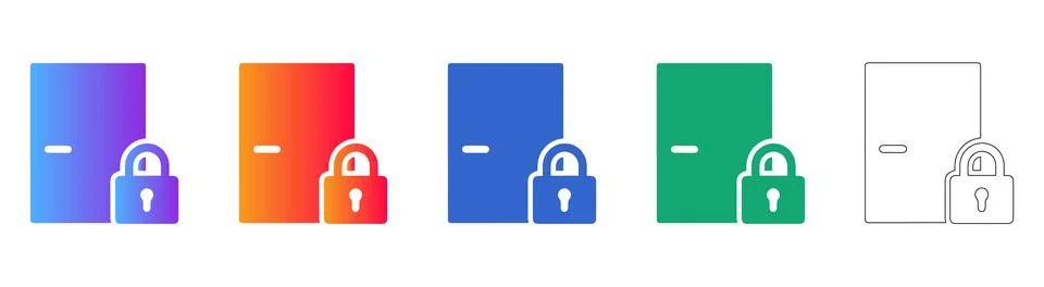Secure Access Door Icon Set Stock Illustration