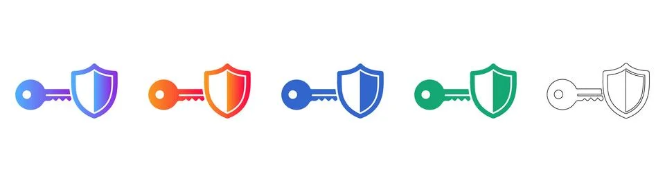 Secure Access Key and Shield Icon Set Stock Illustration