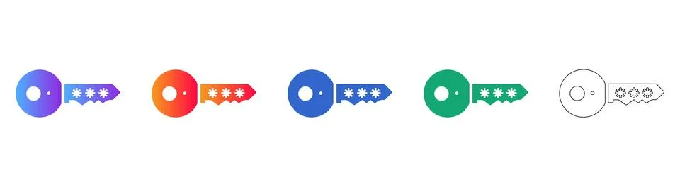Secure Access Key Icons with Hidden Password Symbols イラスト素材