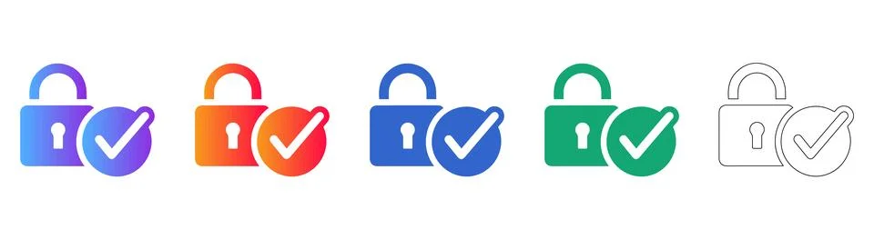 Secure Access Lock Icon with Checkmark Stock Illustration
