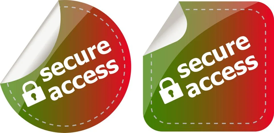 Secure access with lock on stickers set isolated on white Illustrazione stock