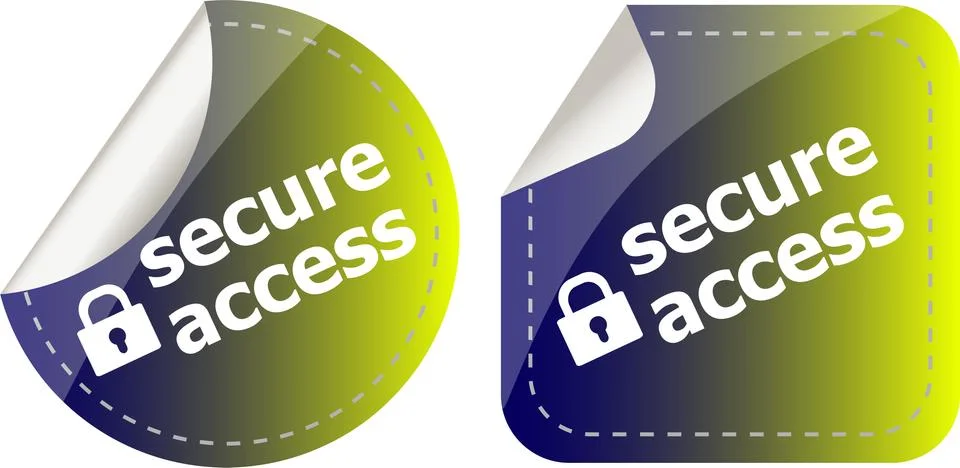 Secure access with lock on stickers set isolated on white Stock Illustration