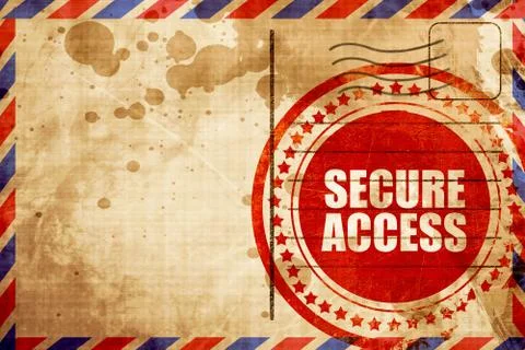 Secure access, red grunge stamp on an airmail background Illustrazione stock