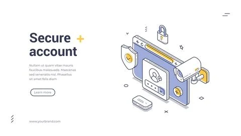 Secure Account And Data Protection Cybersecurity Isometric Web Banner Vecto.. Stock Illustration