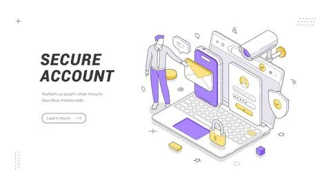 Secure Account banner template. Isometric vector illustration of user data pr Stock Illustration