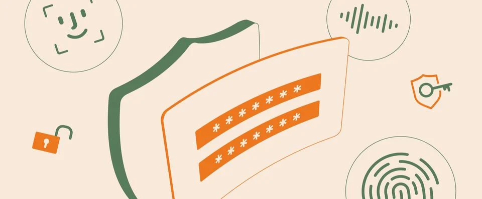 Secure accounts with passwordless authentication. Shield, login, password and Stock Illustration