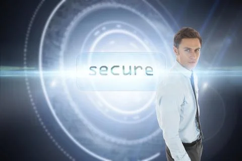 Secure against black background with glowing circle Stock Illustration