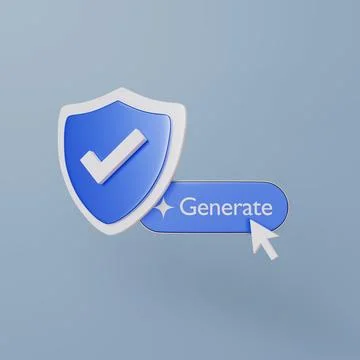 Secure AI image generator with shield check, generate button and cursor Иллюстрация
