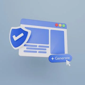 Secure AI website generator with browser window, generate button Иллюстрация
