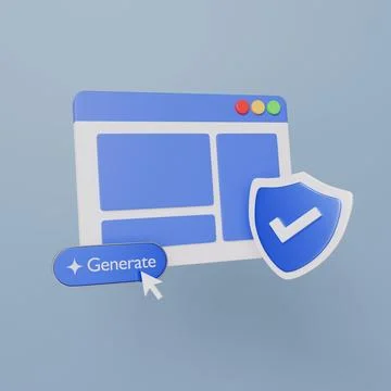 Secure AI website generator with browser window, cursor and shield check Иллюстрация
