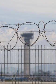 Secure airport control tower Foto stock
