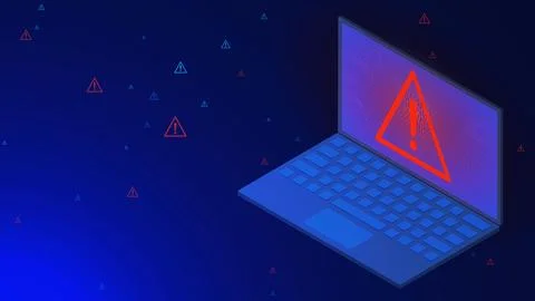 Secure alert and warning sign with laptop isometric Stock Illustration