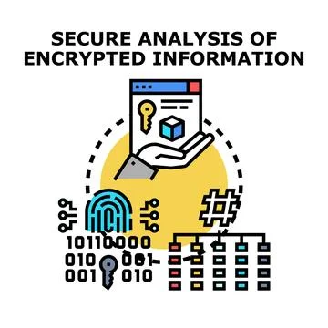 Secure analysis of encrypted information cyber security concept Stock Illustration