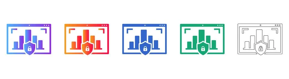 Secure Analytics Dashboard Icon Set Stock Illustration