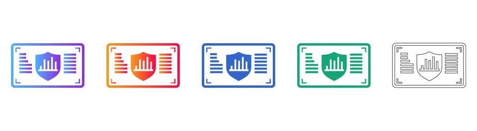 Secure Analytics Dashboard Shield Icon Set Stock Illustration