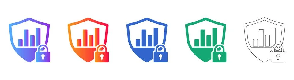 Secure Analytics Shield Icon Set Illustrazione stock