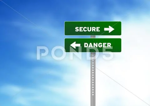 Secure and danger road sign Stock Illustration