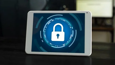 Secure and encrypted concept. Lock icon on digital device. Private data. Stock Footage 305663385