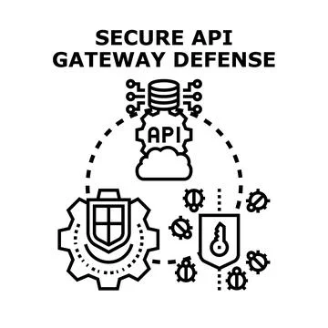 Secure api gateway defense protecting digital cybersecurity Illustrazione stock