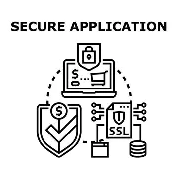 Secure application concept including online protection and cybersecurity Stock Illustration