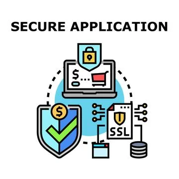 Secure application concept including online protection and cybersecurity Stock Illustration