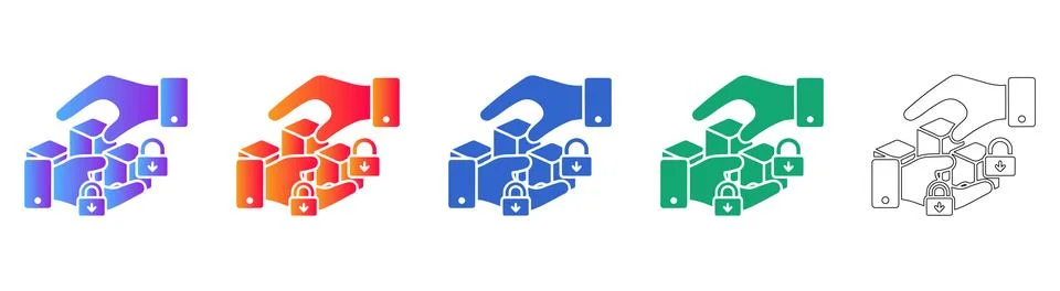 Secure Asset Transfer and Data Cubes Icon Set Stock Illustration