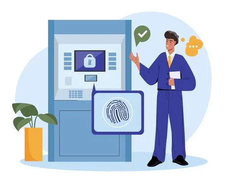 Secure ATM biometric authentication system. Vector illustration Stock Illustration