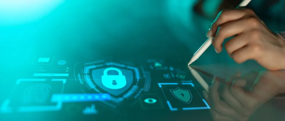 Secure Authentication and Data Protection with Biometric and Password Access. Stock Photos