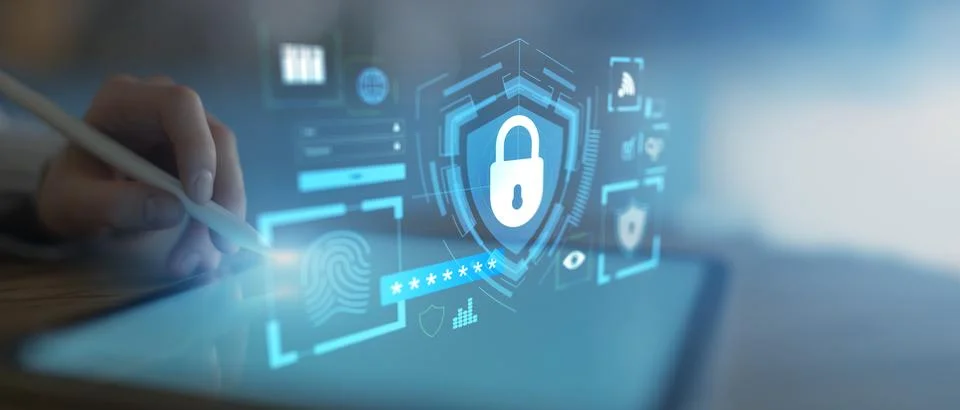 Secure Authentication and Data Protection with Biometric and Password Access. Stock Photos