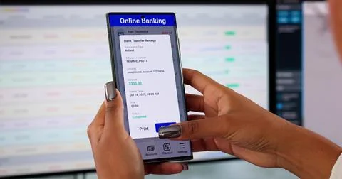 Secure Authentication For Money Transfer On Mobile Banking App. Possible Prof Stock Photos