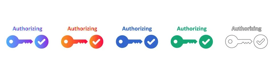 Secure Authorizing Key Icon Set Stock Illustration