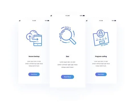 Secure backup, Seo, Program coding Vertical Cards with strong metaphors. Stock Illustration