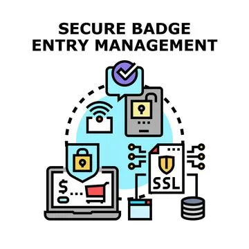 Secure badge entry management system protecting digital access 스톡 일러스트