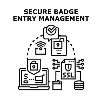 Secure badge entry management system protecting digital access Stock Illustration