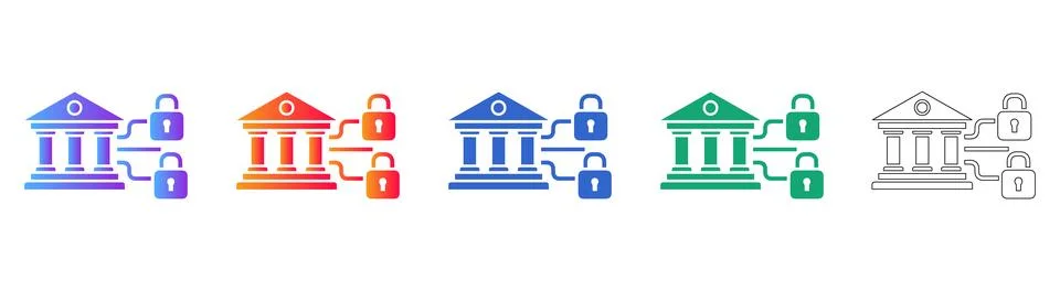 Secure Bank Icon Set in Flat Design Stock Illustration