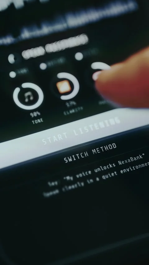 Secure banking app interface with voice detection enabled Stock Footage 334406663