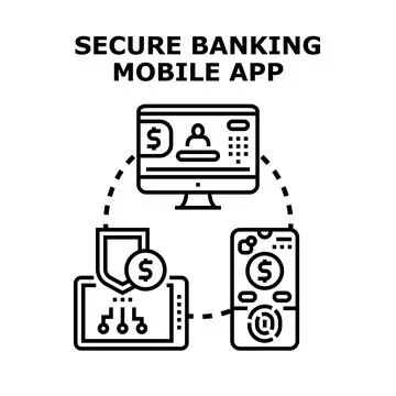 Secure banking mobile application connecting different devices Stock Illustration