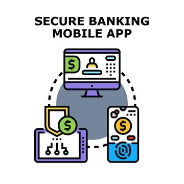 Secure banking mobile application connecting different devices Stock Illustration