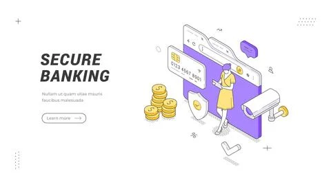 Secure Banking Online Payment Service Isometric Banner Vector Illustration .. Stock Illustration