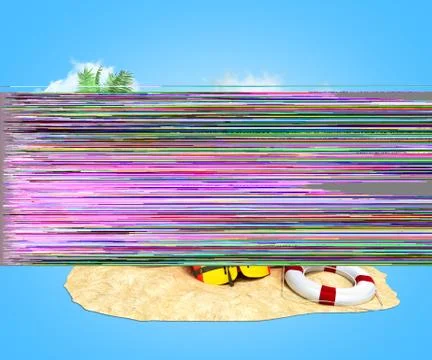 Secure beach concept Life jacket life ring and a horn and other objects on th Illustrazione stock