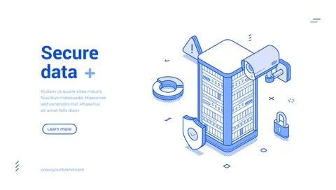 Secure big data cyberspace cloud computing encryption isometric web banner mo Stock Illustration