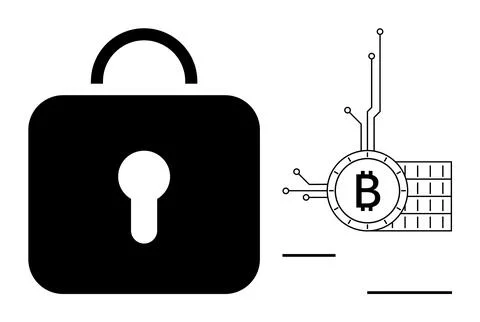 Secure Bitcoin Technology Concept with Lock and Crypto Circuitry イラスト素材