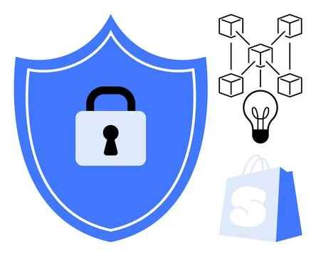 Secure Blockchain Network for E-commerce Businesses with Innovative Solutions Stock Illustration